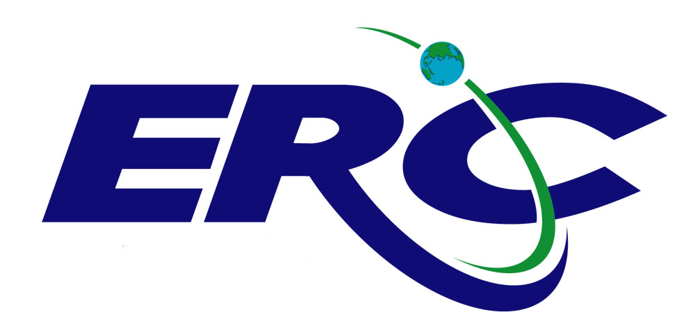 ERC letters in blue text with a small globe